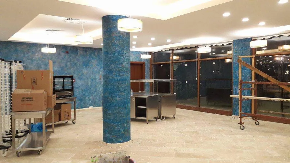 Blue cotton plaster column in a shop