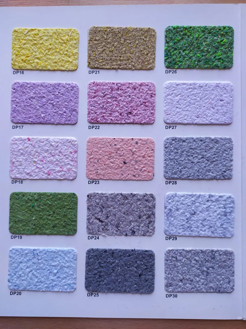 DP16–DP30 pastel tonlar pamuk sıva kartela fotoğrafı
