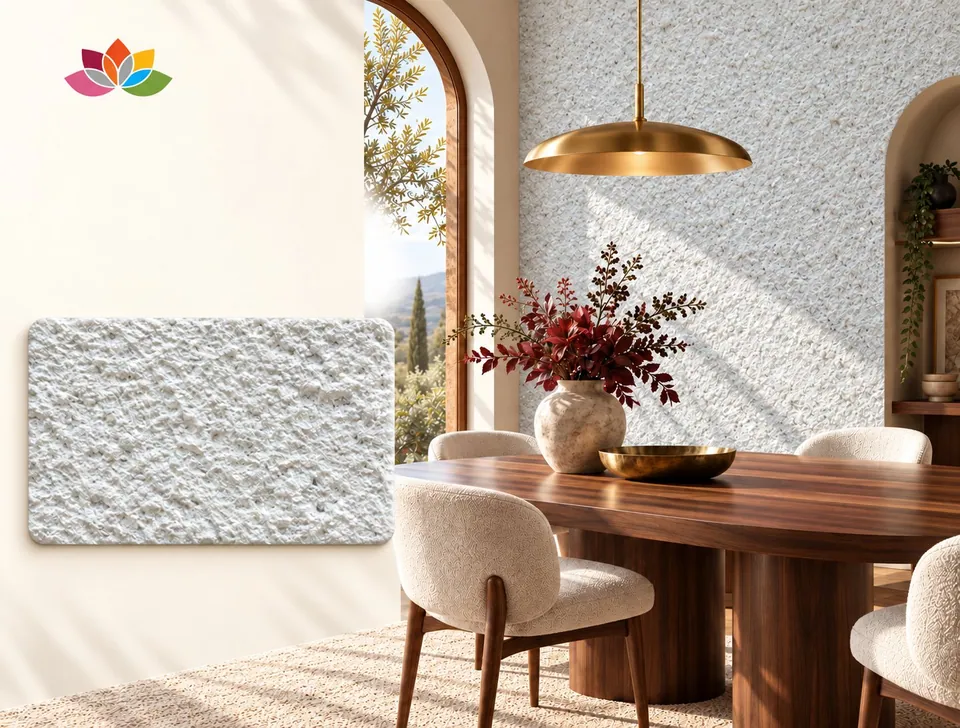 DP01 kar beyazı pamuk sıva uygulanmış yemek odası